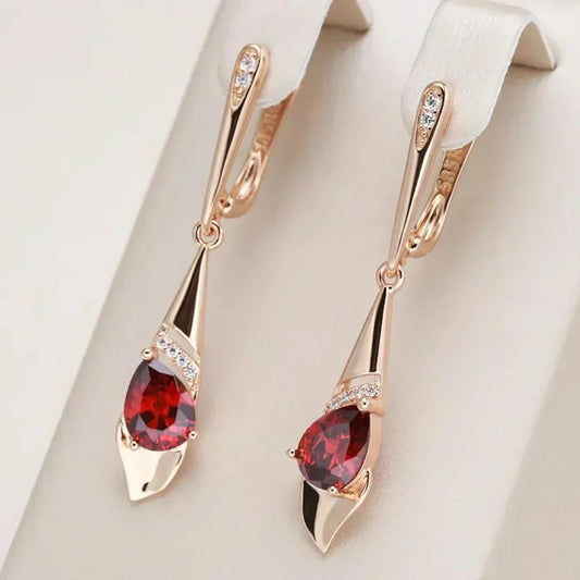Ivana | Exquisite Pendant with Red Crystal Gold Earrings