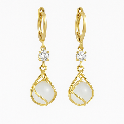 Aurelia™ | Women's White Opal Dangle Gold Earrings