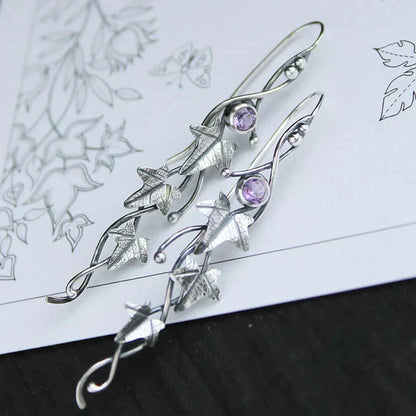 Kazy | Antique Leaf Elf White Gold Earrings