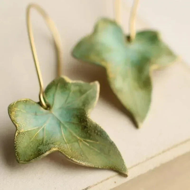 Lucky | Antique Green Leaf Gold Earrings