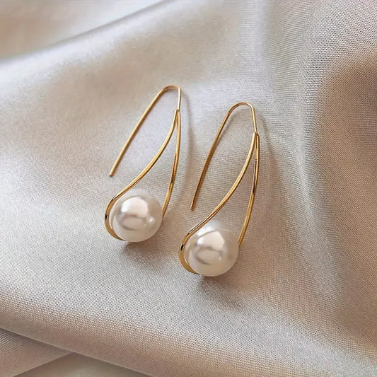 Sacrlet | Elegant Pearl Dangling Gold Earrings