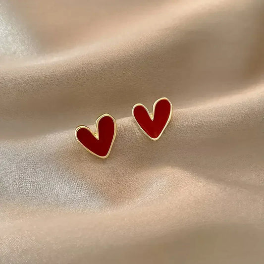 Zebby | Antique Red Heart Gold Earrings